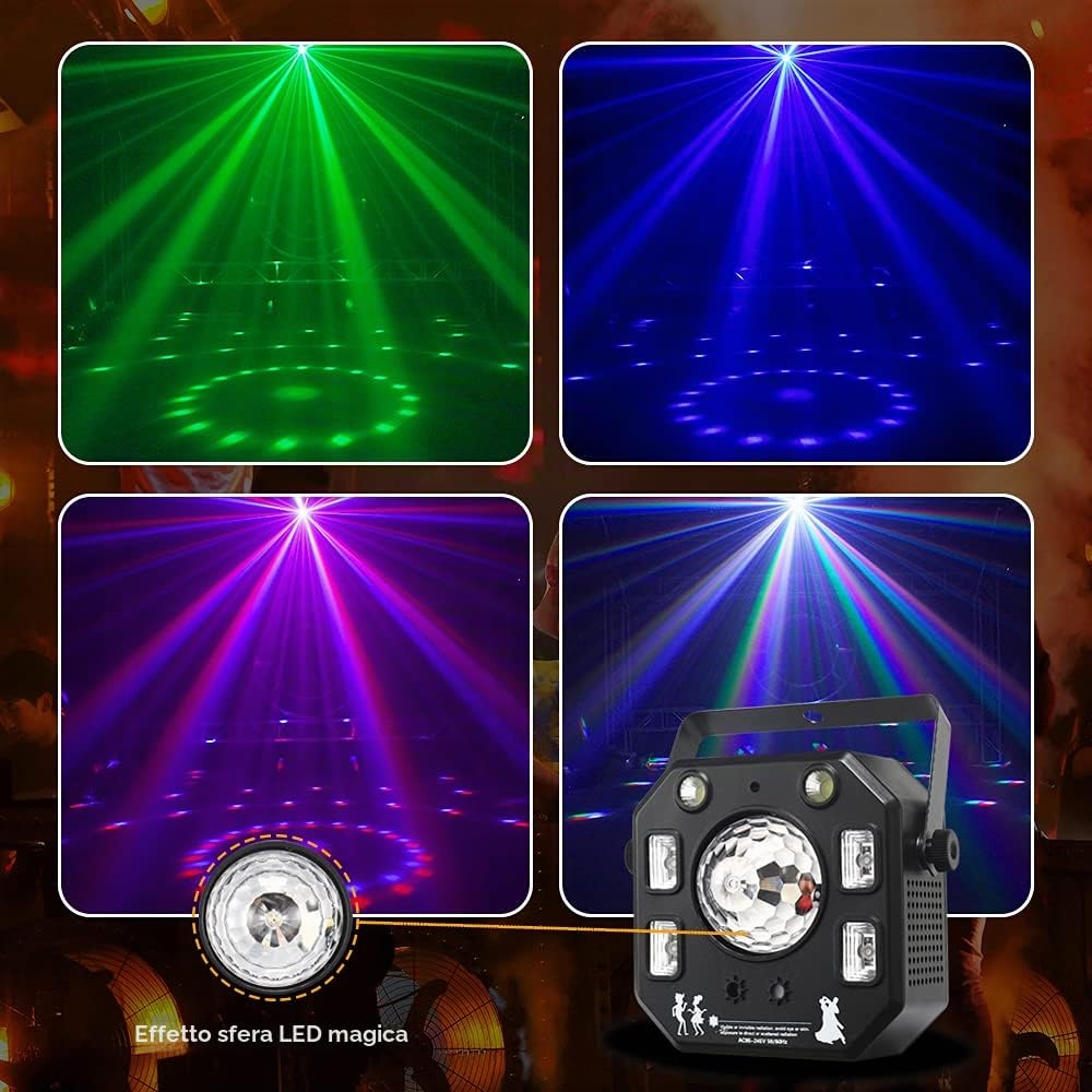 Luci Discoteca DJ Luci, WorldLite Led Luce da Palcoscenico 4-IN-1 con Palla Caleidoscopio Magica, Modelli a LED Luce Stroboscopica e Luce UV, Ideale per l'illuminazione di Palcoscenici e DJ Luci Feste