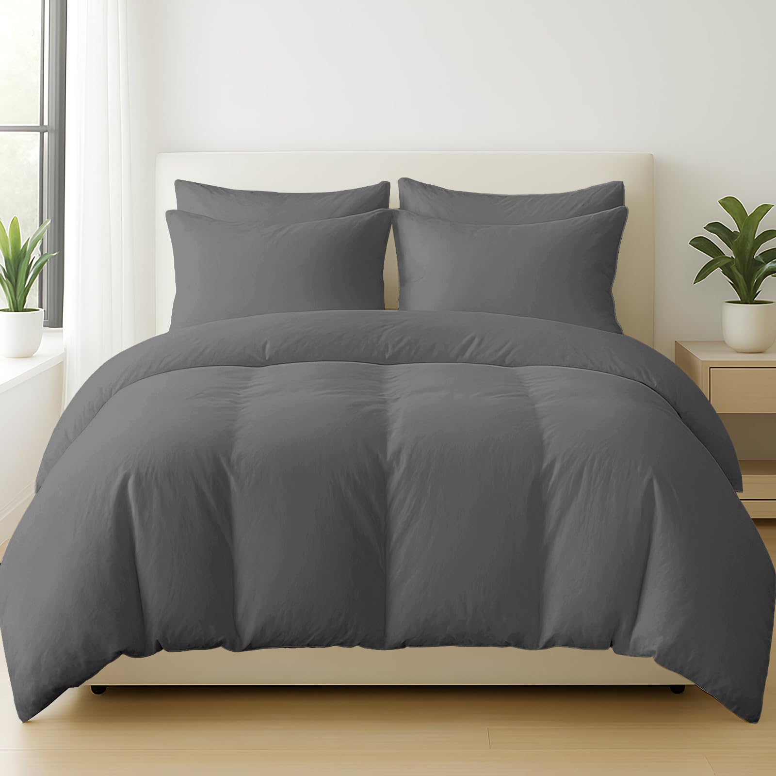 Pamposh Cotton/Linen Duvet Cover Set Single Charcoal