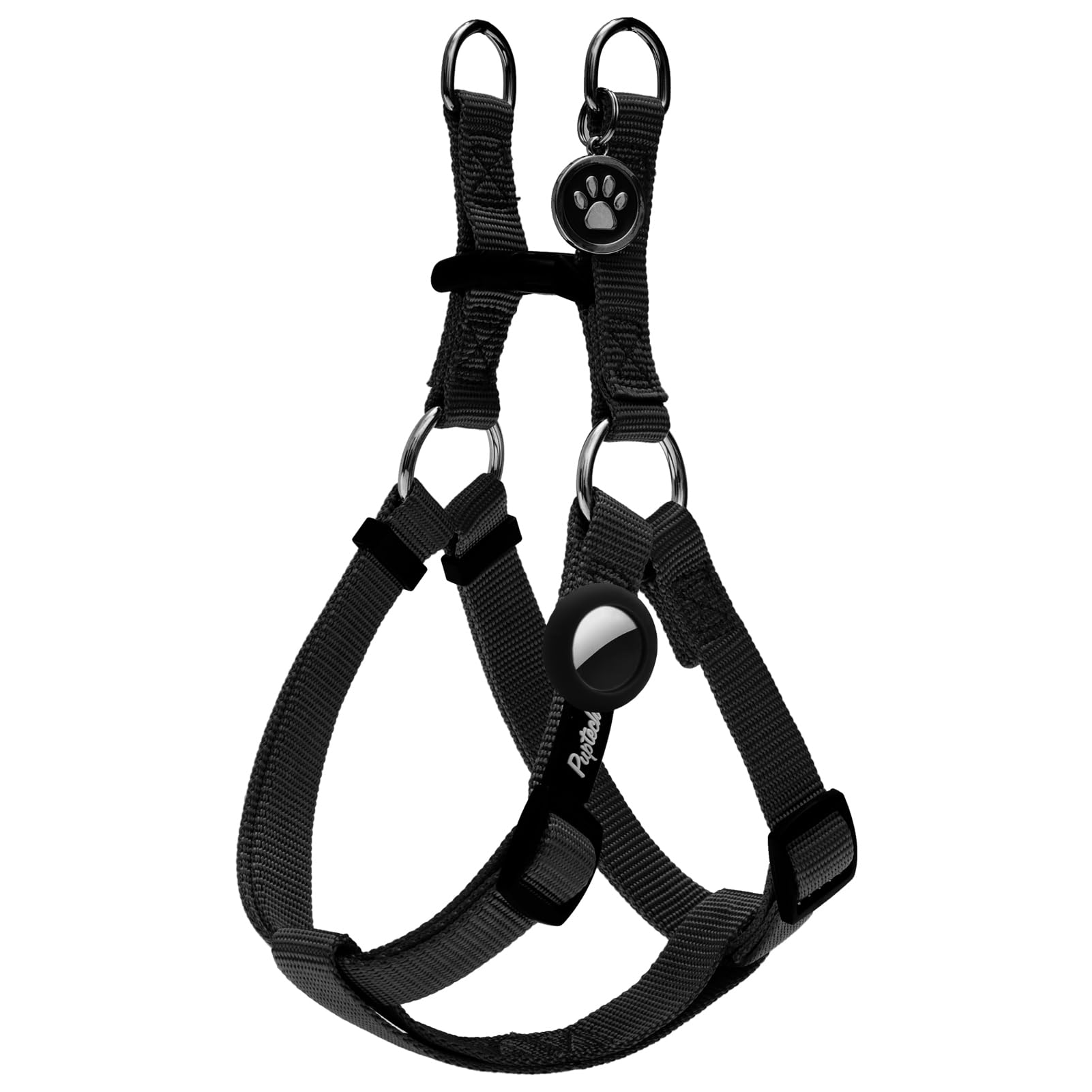 PUPTECK No Pull Dog Harness Soft Adjustable Basic Nylon Step in Puppy Vest Outdoor Walking with ID Tag and A-ir Tag Case, Black, L