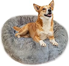 Round Pet Bed, Grey Soft Plush, Anti-Anxiety Cushion, XL 85 cm, Padded Comfort for Dogs and Cats, Washable, Polyester Material