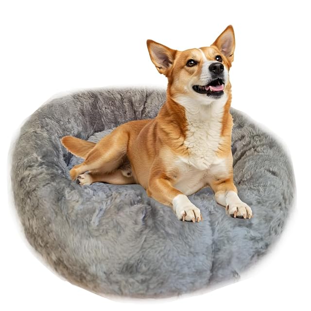 HALVERIA® Cama Redonda XL Gris Antiestrés para Perros y Gatos Lavable
