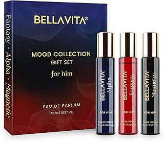 BELLAVITA Mood Collection Gift Set 3x15ML Long Lasting EDP Perfume for Man Alpha, Fantasy & Magnetic Vanilla and Cedarwood Fruity, Woody Premium Fragrance for Men
