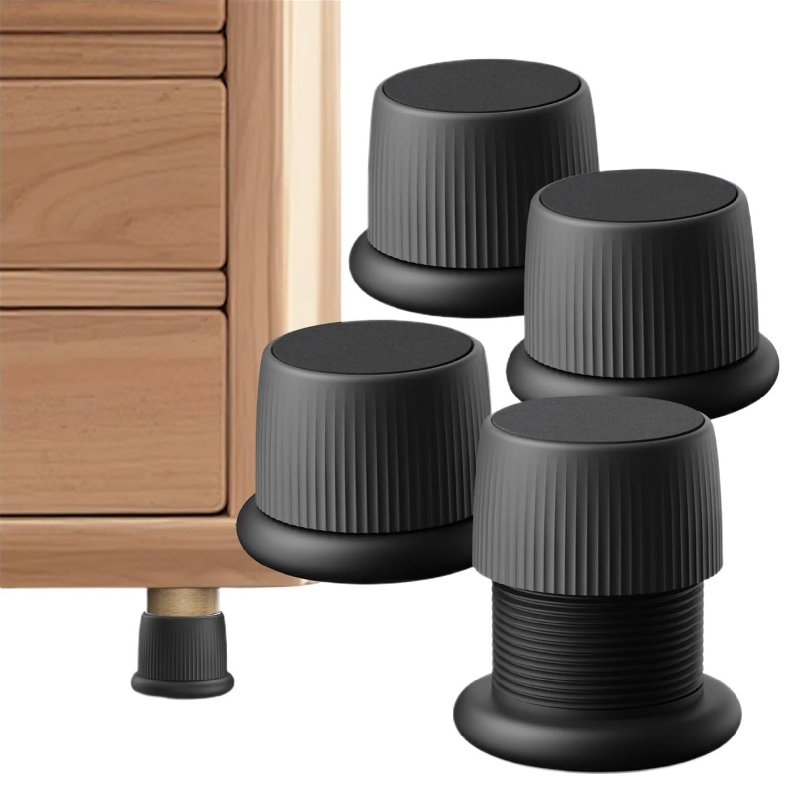 bogniga Adjustable Levelling Feet Pad Mount Kit 2/4pcs Anti Vibration Furniture Pads Home Furniture Feet Riser Mat Height Adjustable Bumper Self-Adhesive Silent Raiser Mat(4pcs Black)