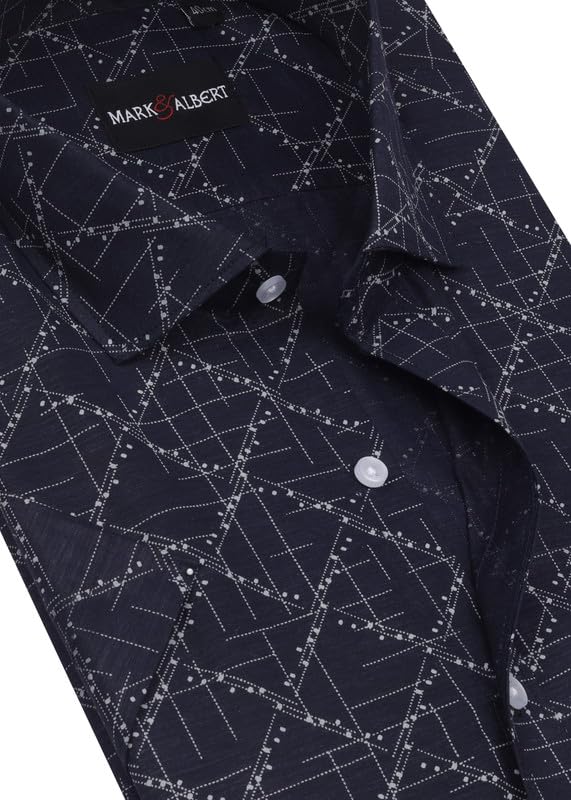 Image of Mark & Albert Men's Half Sleeve Cotton Linen Shirt Blue