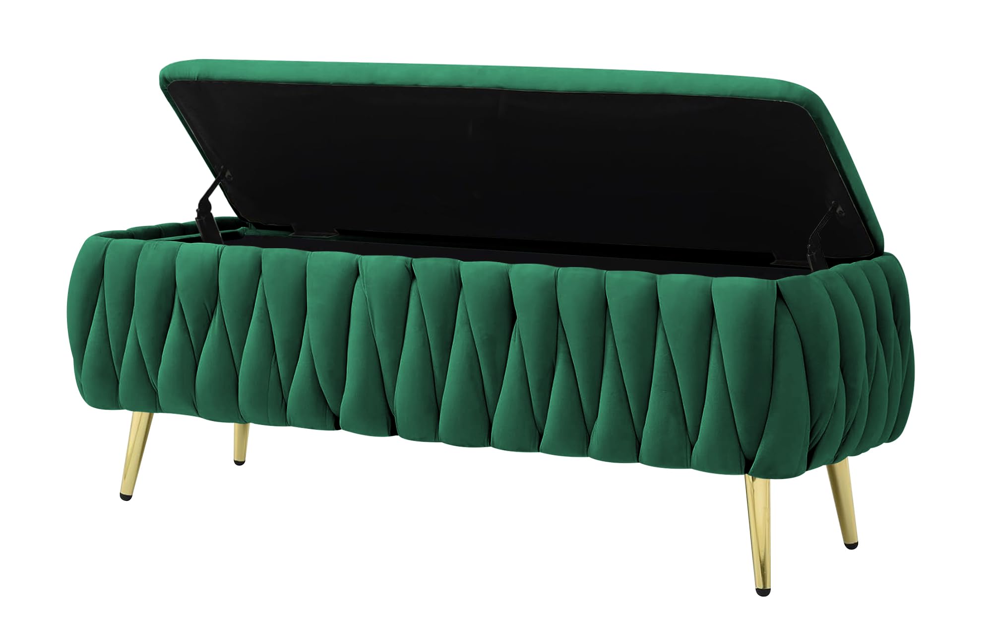 Panca Imbottita Divanetto In Velluto Contenitore Pouf Grande XXL PortaOggetti Intrecciato Panca Sgabello A Pie Di Letto Con Gambe In Metallo Dorato Cassapanca Legno Massello Panchina - Blu (Petrolio)