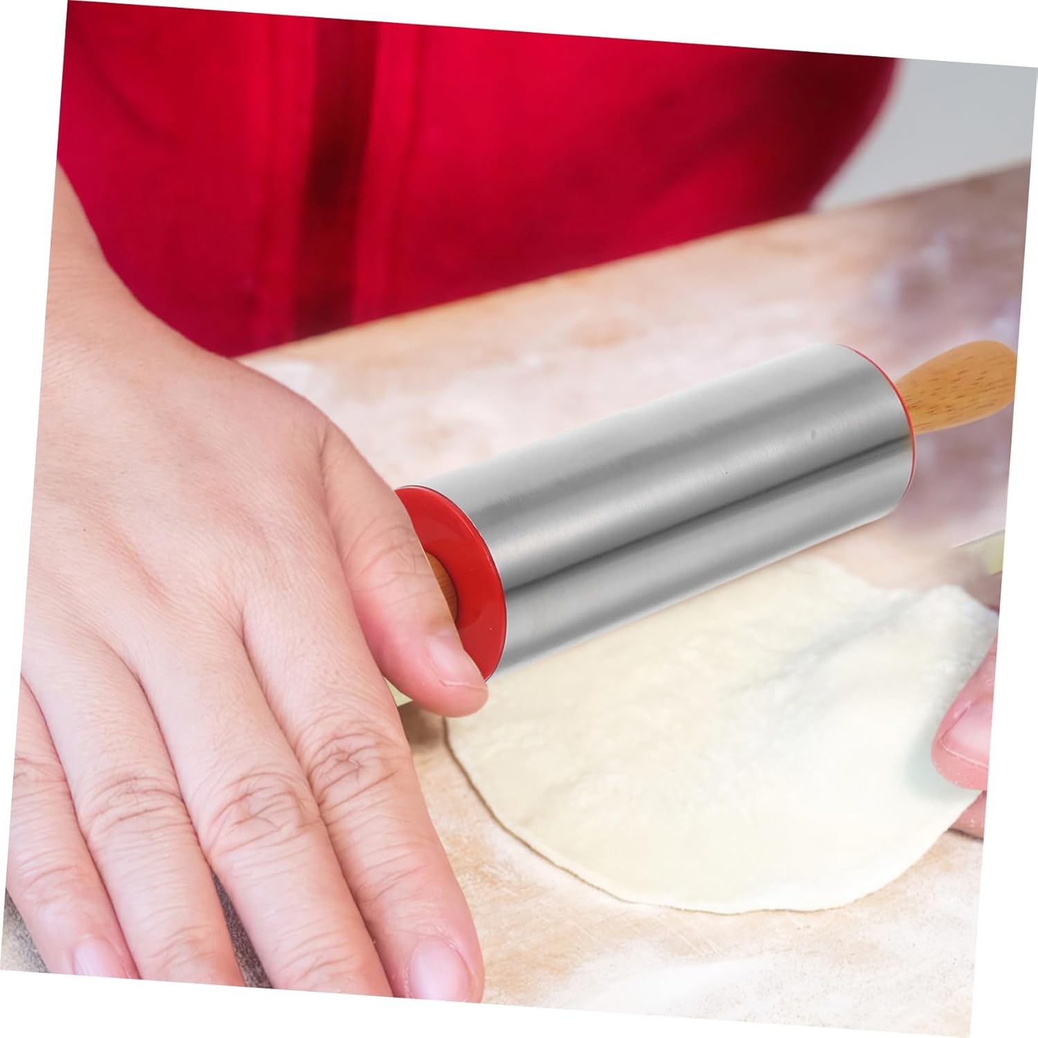 Bakery Equipment,Rolling Pin,Pizza Dough Roller Non-Stick Rolling Pin for Baking Solid Wood Stainless Steel(30.00X5.20X5.20CM)