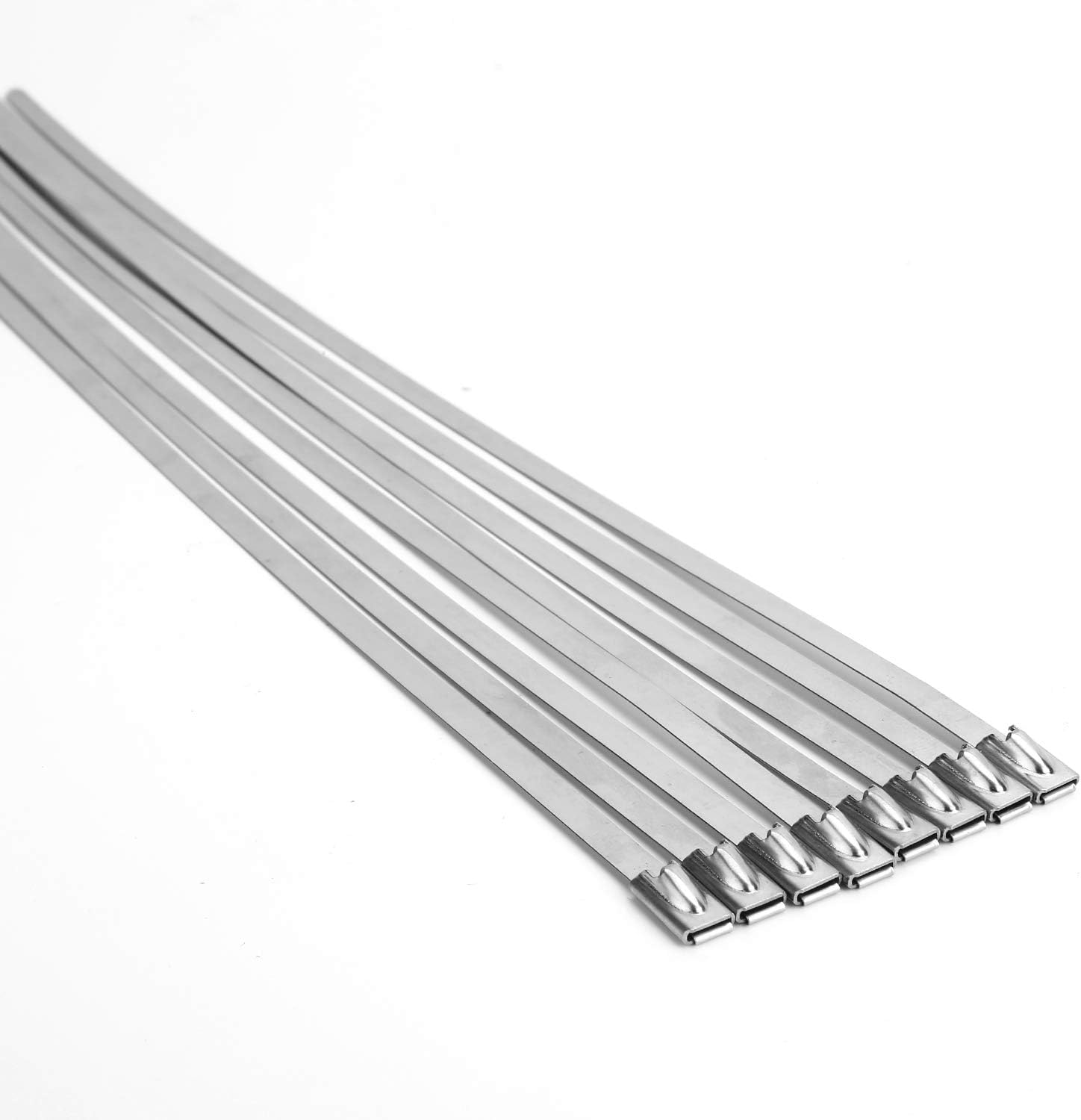 Lowest Price (100PCS 11.8 Inch) Metal Cable Zip Ties, 304 Stainless Steel, Multi-purpose Heavy Duty Self-locking Cable Ties,Suitable for Exhaust Wrapping, Fence, Outdoor and Canopy Etc.