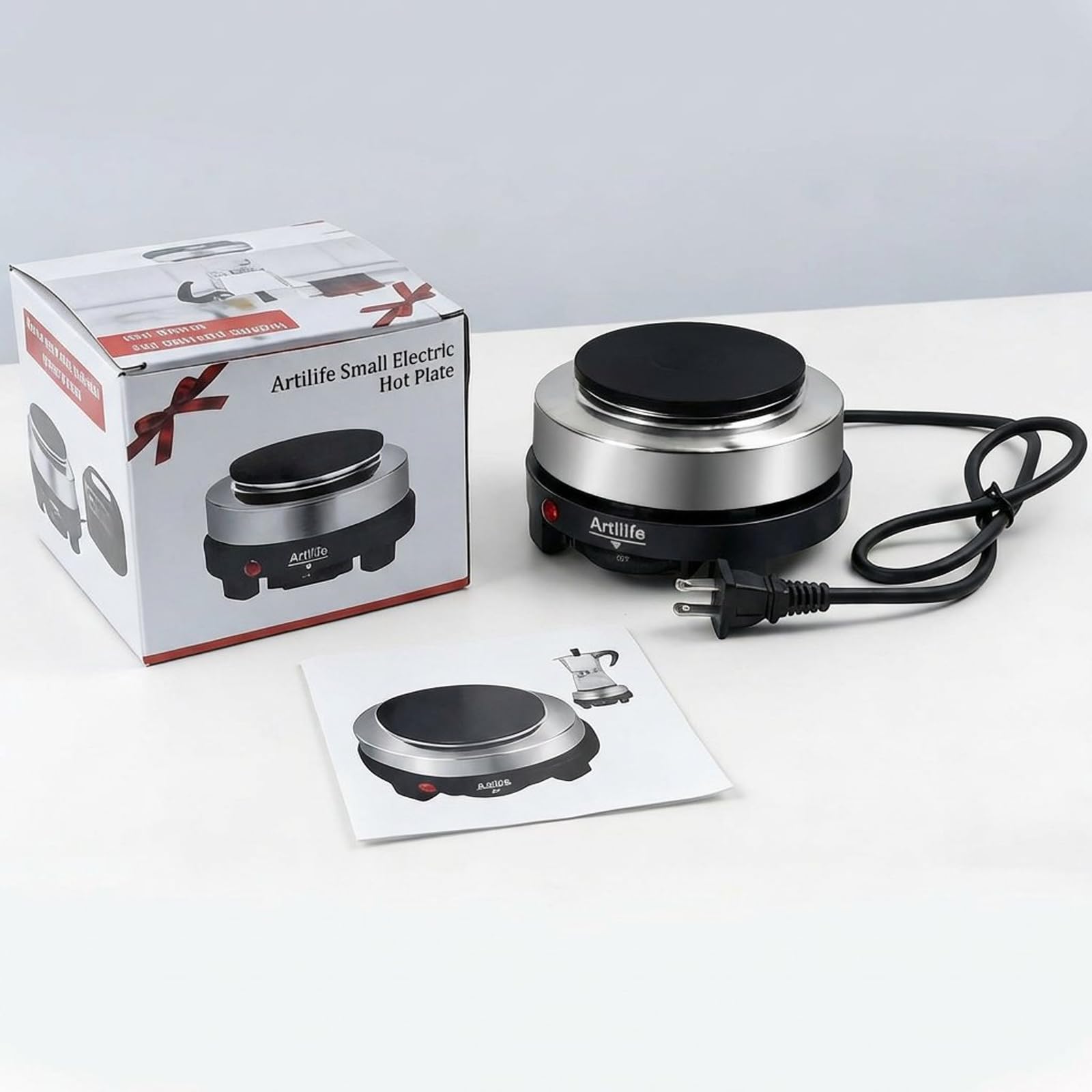 500W Small Hot Plate Mini Hot Plate,Artilife 500w Small Electric Hot Plate,Mini Stove Portable Stove Kitchen Cooktop Electric Heater,Perfect Size for Moka Pot 110V