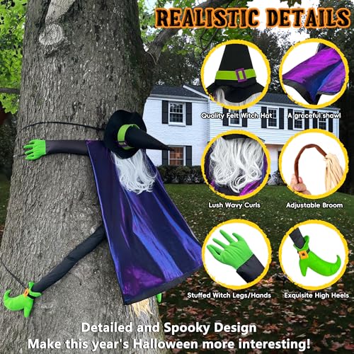 POPGIFTU 64" Large Crashing Witch into Tree Halloween Outdoor Decoration – Funny Flying Witch Yard Prop for Porch, Garden & Lawn, Weather-Resistant Halloween Decor3