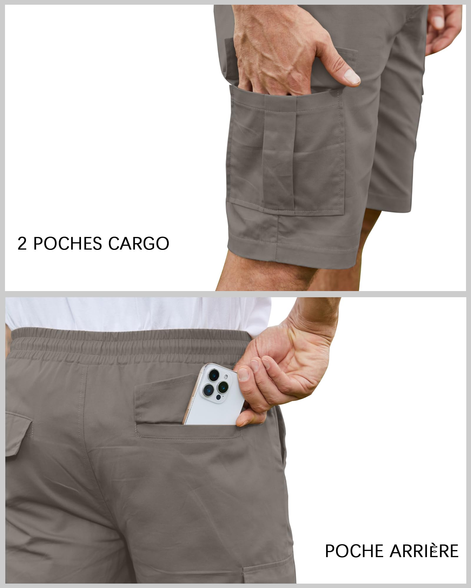 YAOHUOLE Cargo Short Homme Elastique Bermuda Homme Travail Short Militaire Outdoor Multi Poches