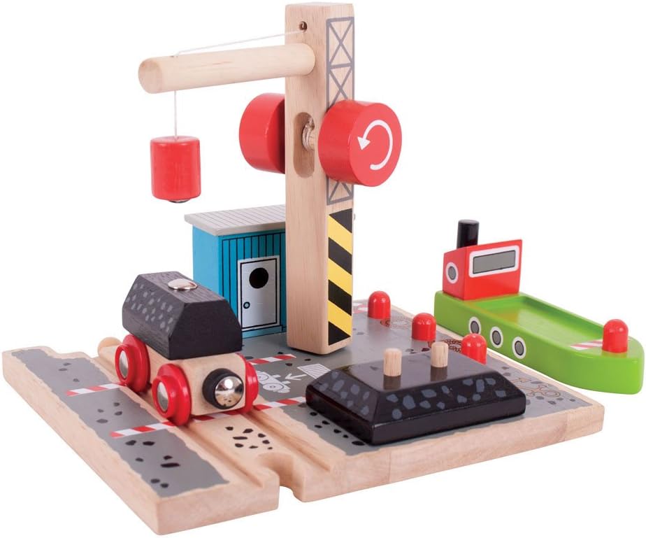 Coal Canal Docks Wooden Train Track Accessories - Bigjigs Train Accessories for Kids Train Sets with Working Wooden Crane, Trains for Kids Multicoloured