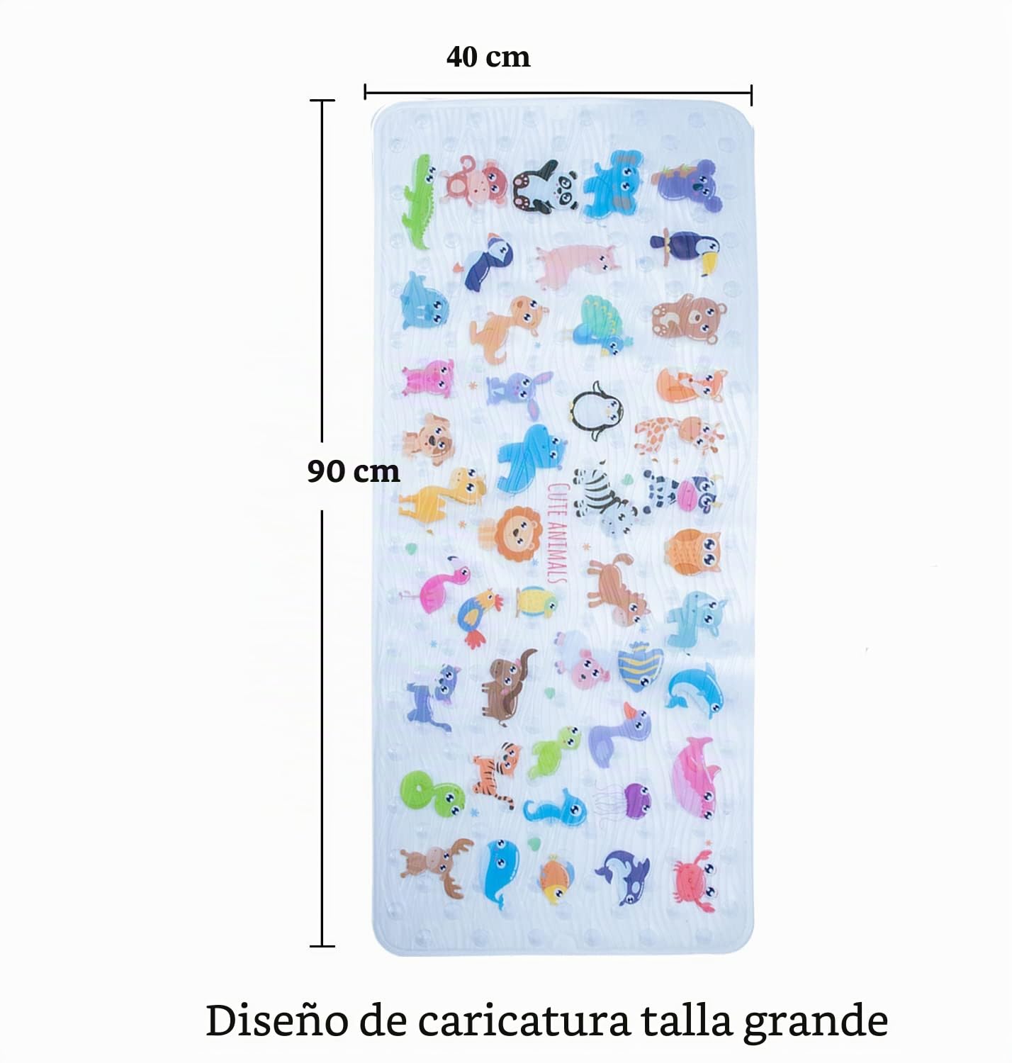 Alfombrilla de baño antideslizante con dibujos animados - 90 x 40 cm, tamaño XL, alfombrilla de ducha antideslizante para alfombras de bañera (Zoo)
