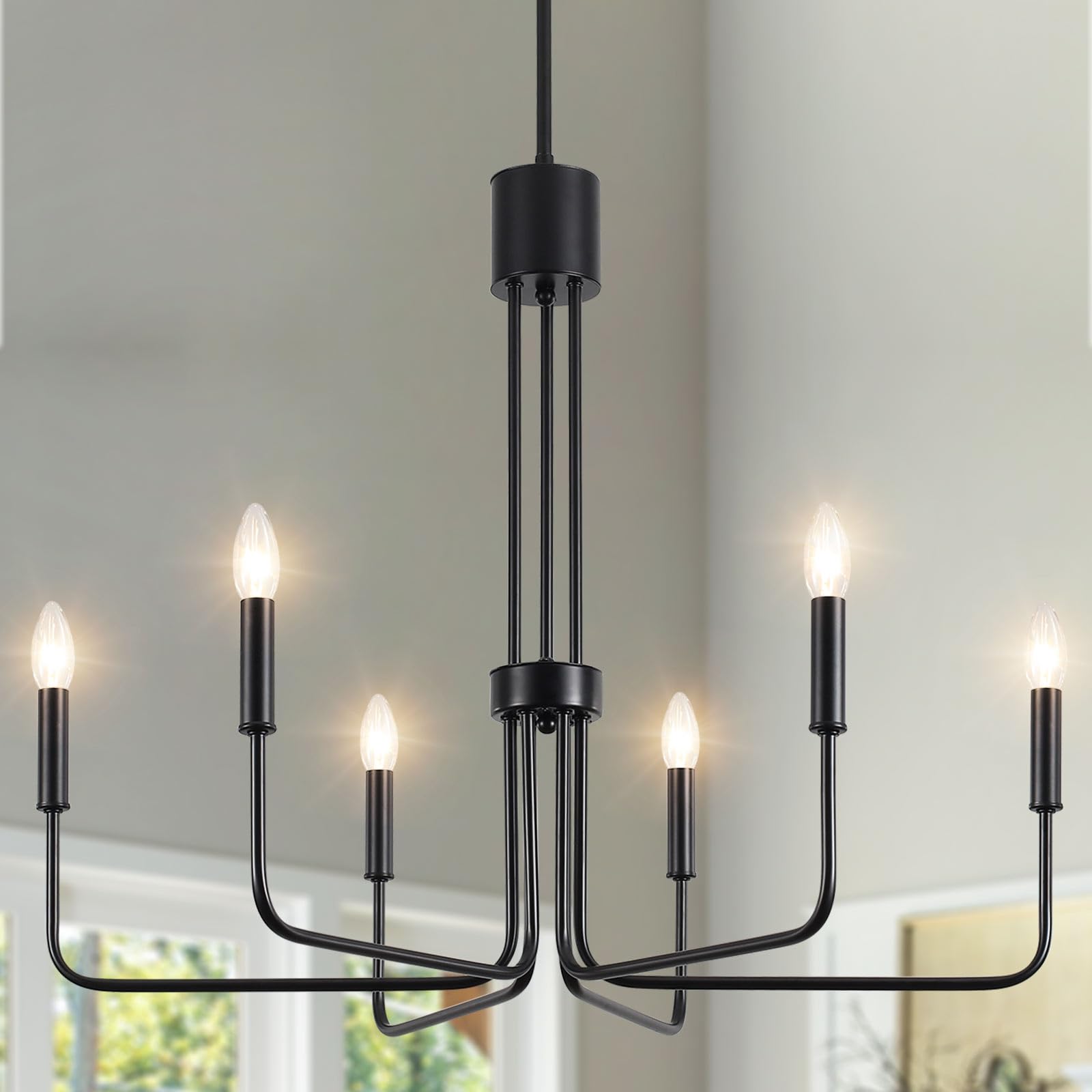 ETONIMERR Modern Farmhouse Chandelier 6 Light Black Farmhouse Chandelier for Dining Room Light Fixture Ceiling Hanging Industrial Pendant Light for Kitchen Island Bedrooms Living Room Entryway
