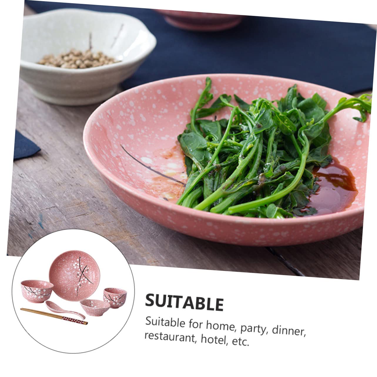 TOPBATHY Stoviglie in Ceramica Posate Rosa Kit Per Servire Cibo Stoviglie Utili Per Casa Adatte Per Uso Quotidiano o Feste Contenitori Per Riso Dessert e Insalate