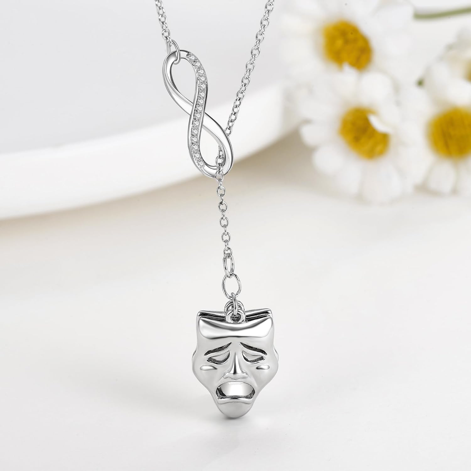 YAFEINI Tragedy Comedy Masks Necklace 925 Sterling Silver Mask Jewelry for Women - Image 5