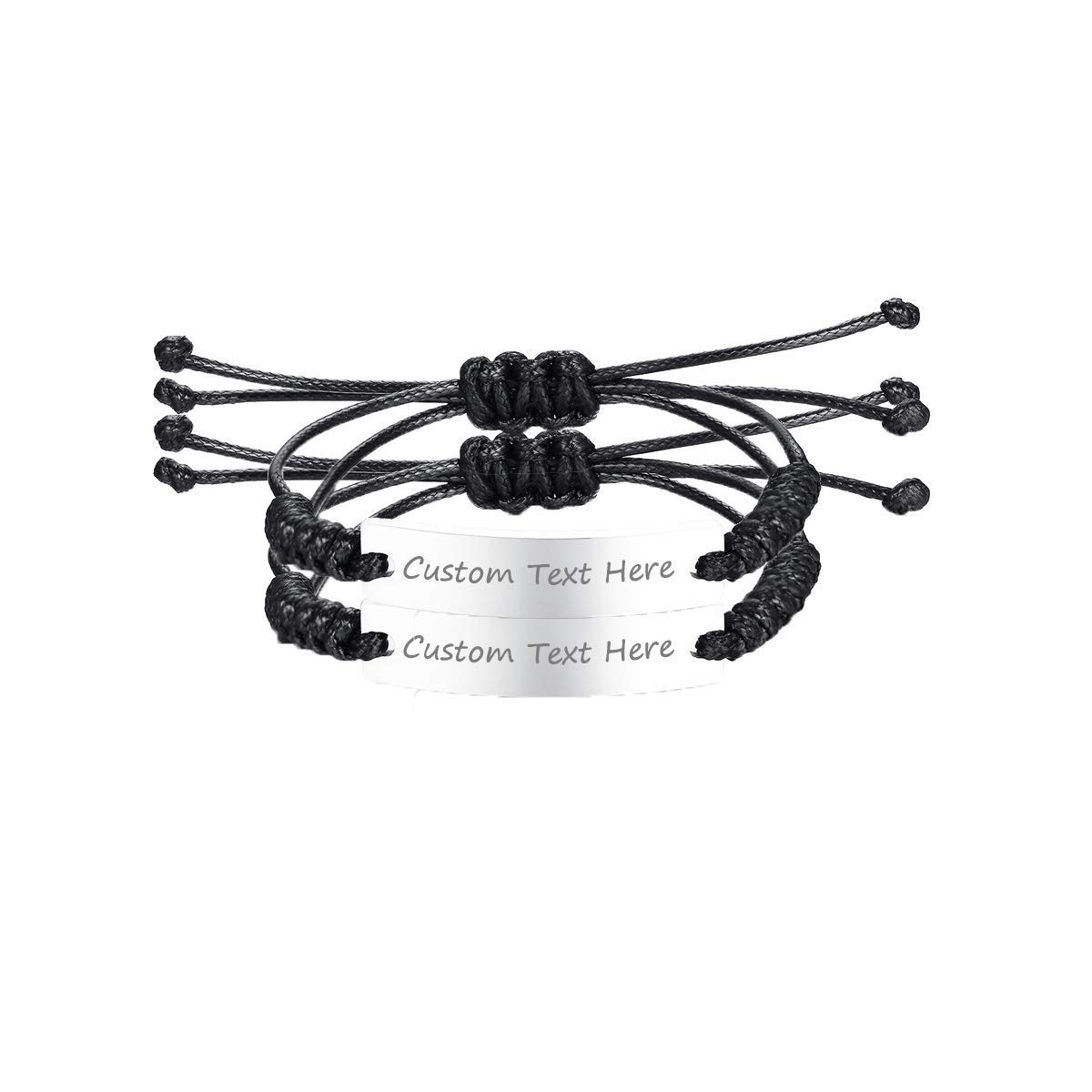 VNOXCuerda de cera Acero Inoxidable Nombre Personalizado Etiqueta Identificación de Inspiración Pulsera Ajustable para Hombres Mujeres,Regalo Pulseras de Grupo Familiar