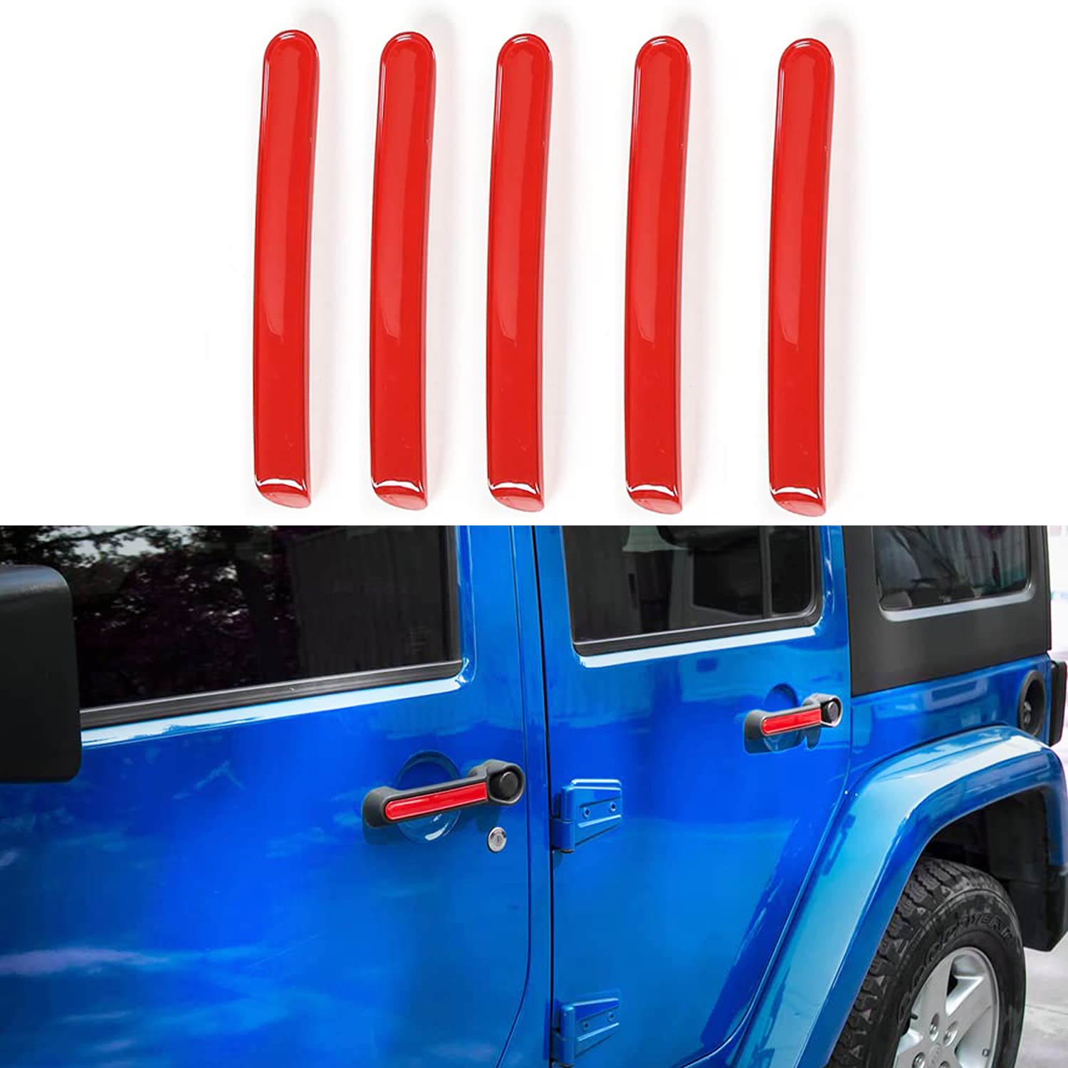 BORUIEN Exterior Accessories Outter Door Handle Trim Cover Decor Trim for Jeep Wrangler JK 2007-2017 4-Door (Red)