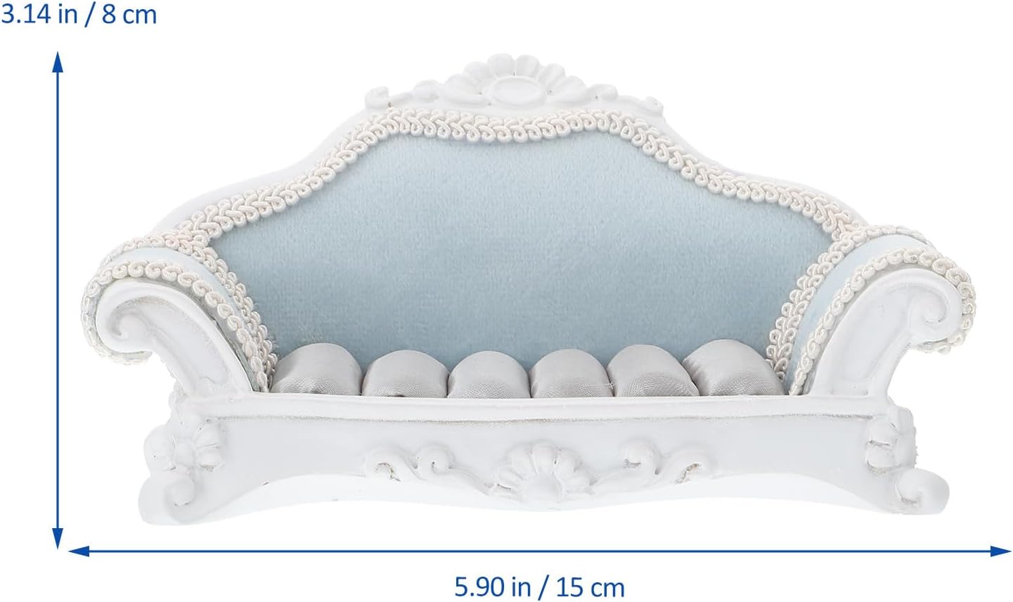 Sofa-shaped Jewelry Display Stand and Ring Organizer Rack Light Blue Resin Jewelry Holder for Earrings and Rings for Desktop and Home Use