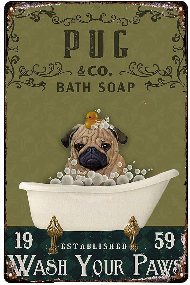 Vintage Ornament Bathroom Metal Olive Bath Soap Company Pug Retro Film Metal Tin Sign, Bathroom Metal Plate Wall Plaque Metal Signs Wall Art Decor Metal Sign Poster 8X12 Inches