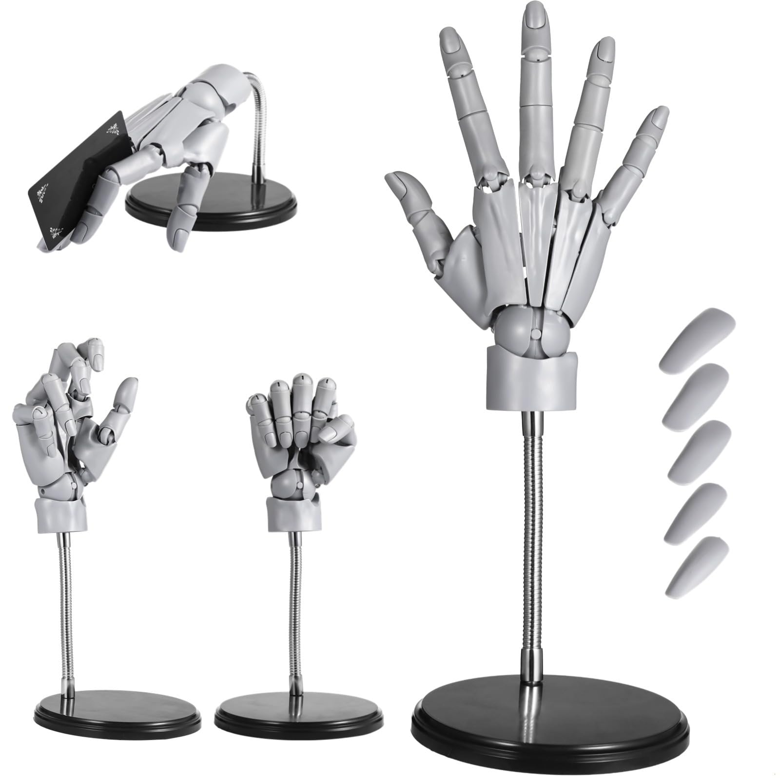 Mannequin flexible pour la main droite pour artistes, modèle de main articulée 1:1 ABS avec articulations mobiles, accessoire de dessin pour cours d'art, bijoux et affichage de photos