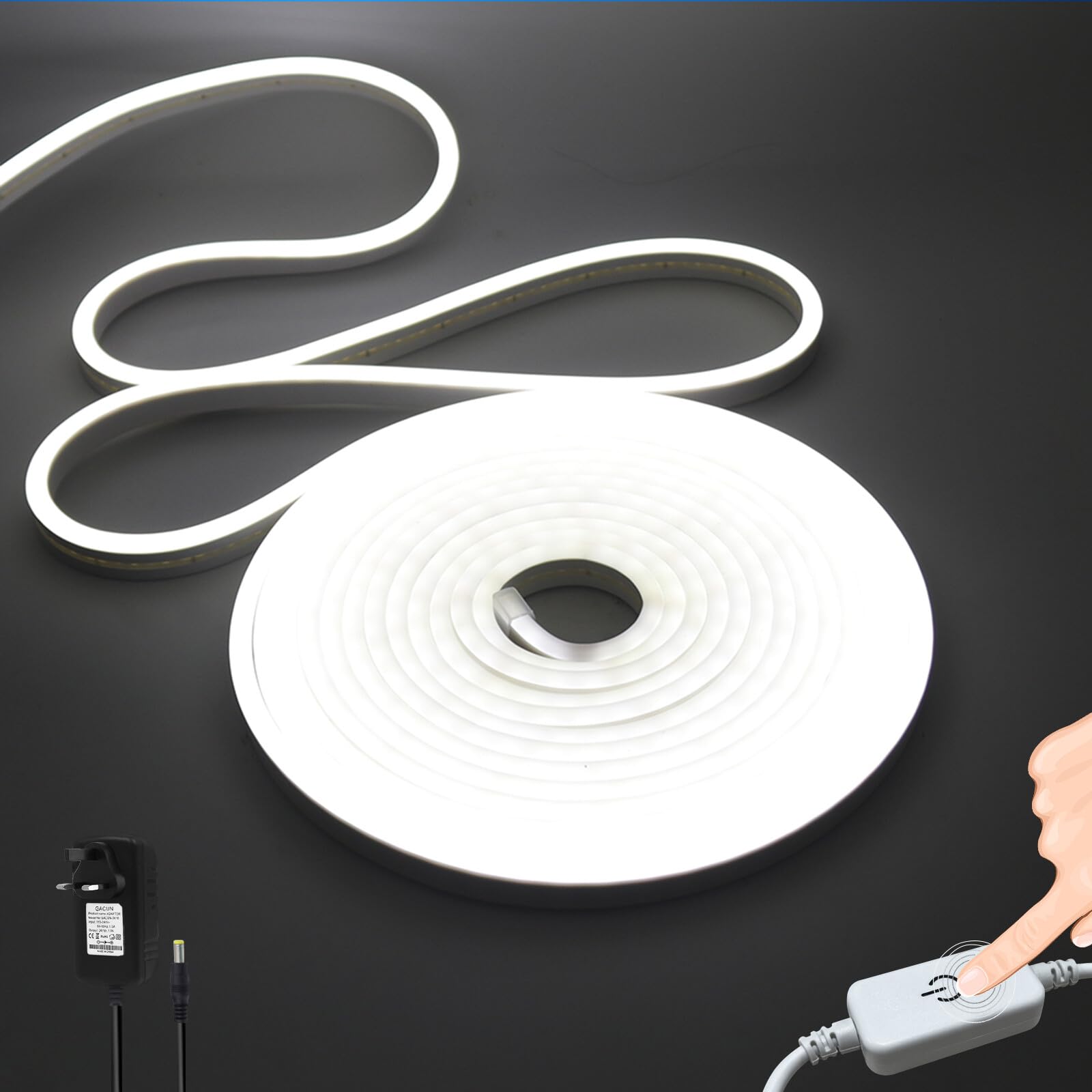 Wisada 24V Dimmable LED Neon Light Strip [0.5m, White 6000-6500K], IP67 Waterproof Flexible, 120 LEDs/m SMD2835 LED Light Strip CRI85+, for Home/Store Decorative Lighting