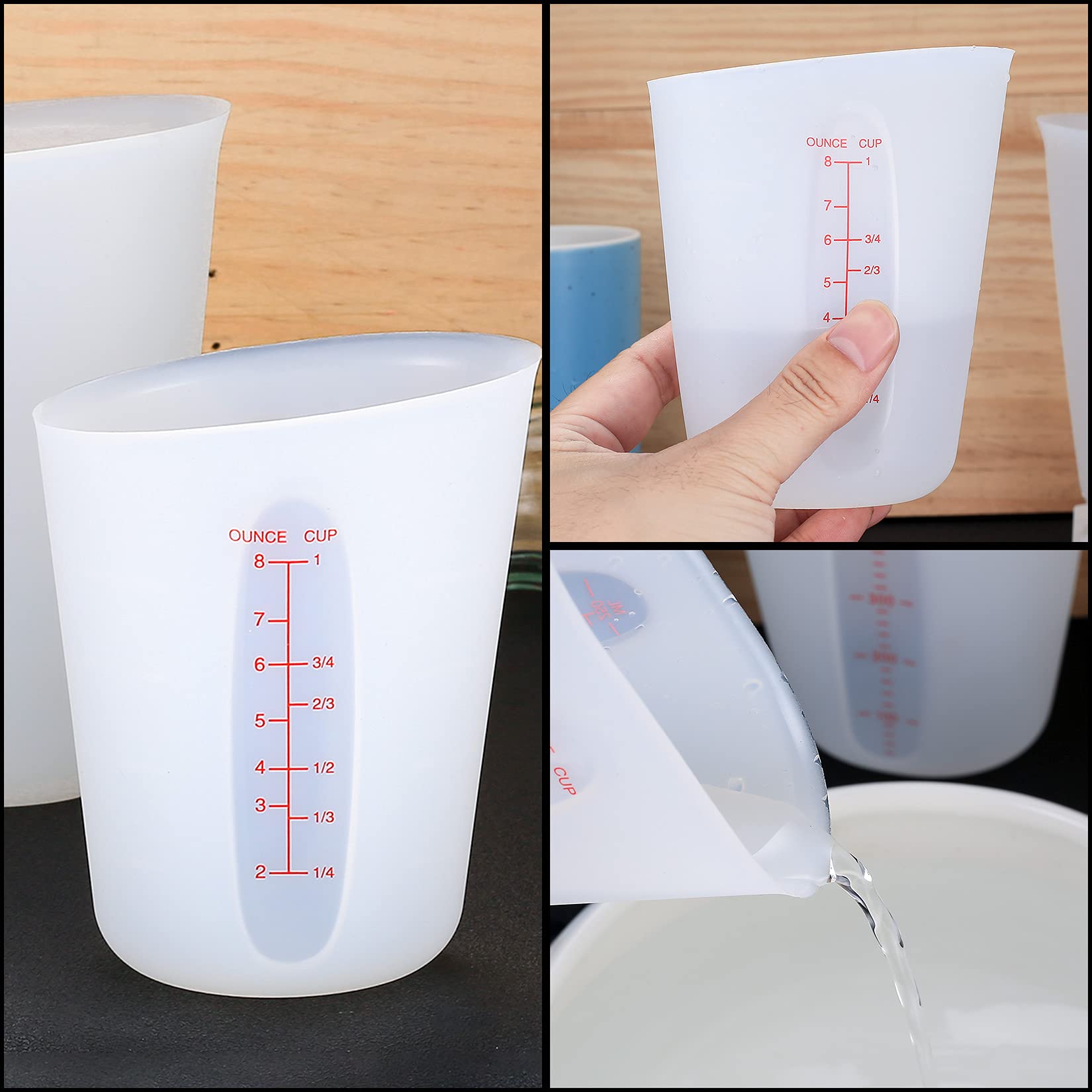 Ewwtrey 2 silikonowe kubki z miarką, 250 ml/500 ml, z żywicy epoksydowej, kubek do mieszania z przezroczystą skalą, silikonowe miseczki do odlewania z żywicy epoksydowej, rękodzieła, laboratorium
