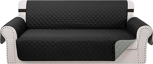 Fundas reversibles para sofá, protector de muebles para perros, correas elásticas, resistentes al agua (sofá, negrogris)