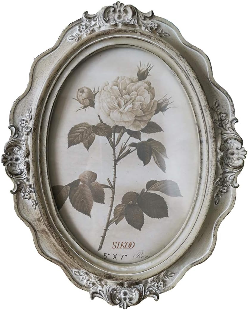 SIKOO Vintage Picture Frame 5x7 Oval Tabletop and Wall Hanging Photo Frame with Glass Front for Home Decoration (Wood Color)
