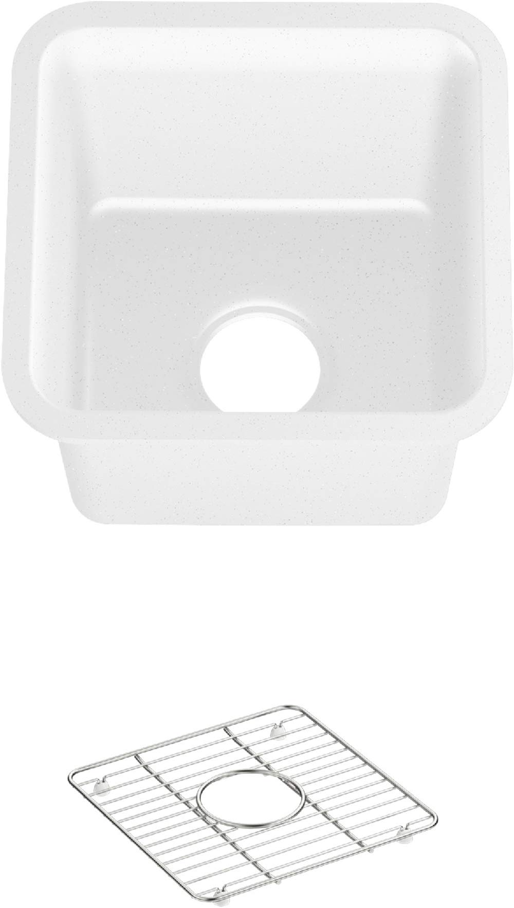 KOHLER K-8223-CM6 Cairn 15.5" Neoroc Composite Undermount Single-Bowl Bar Sink, Composite Bar Sink with Sink Rack, Matte White