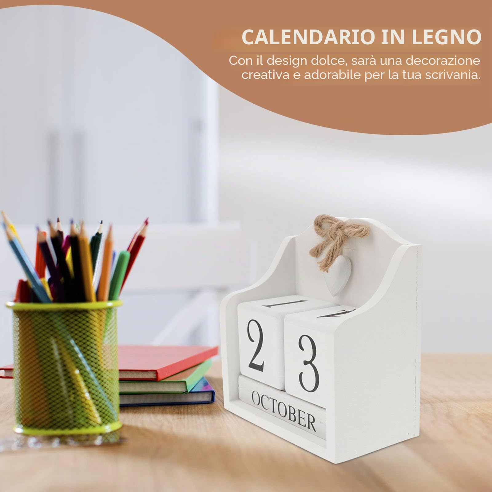 FOMIYES Calendario Perpetuo in Legno Bianco, Decorazione Da Tavolo Stile Europeo, Calendario a Cubi Per Casa E Ufficio, Regalo Creativo