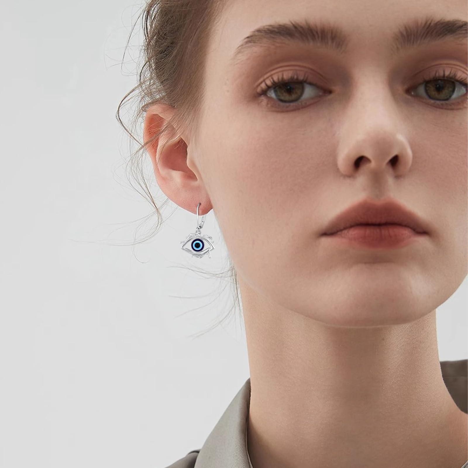 Pendientes de plata de ley 925 contra el mal de ojo azul, con cierre de palanca, protección contra el mal de ojo, joyería de regalo para mujeres y niñas, Plata de ley