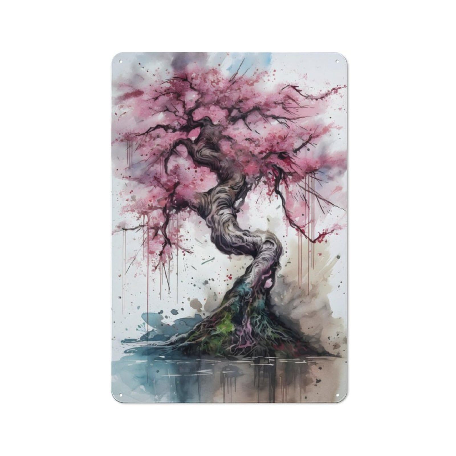 Junmoney Pink Cherry Blossoms Metal Plaque 30X20cm With For Pub Or Café, Rustic Decor, For Garage, Workshop And Man Cave Decoration
