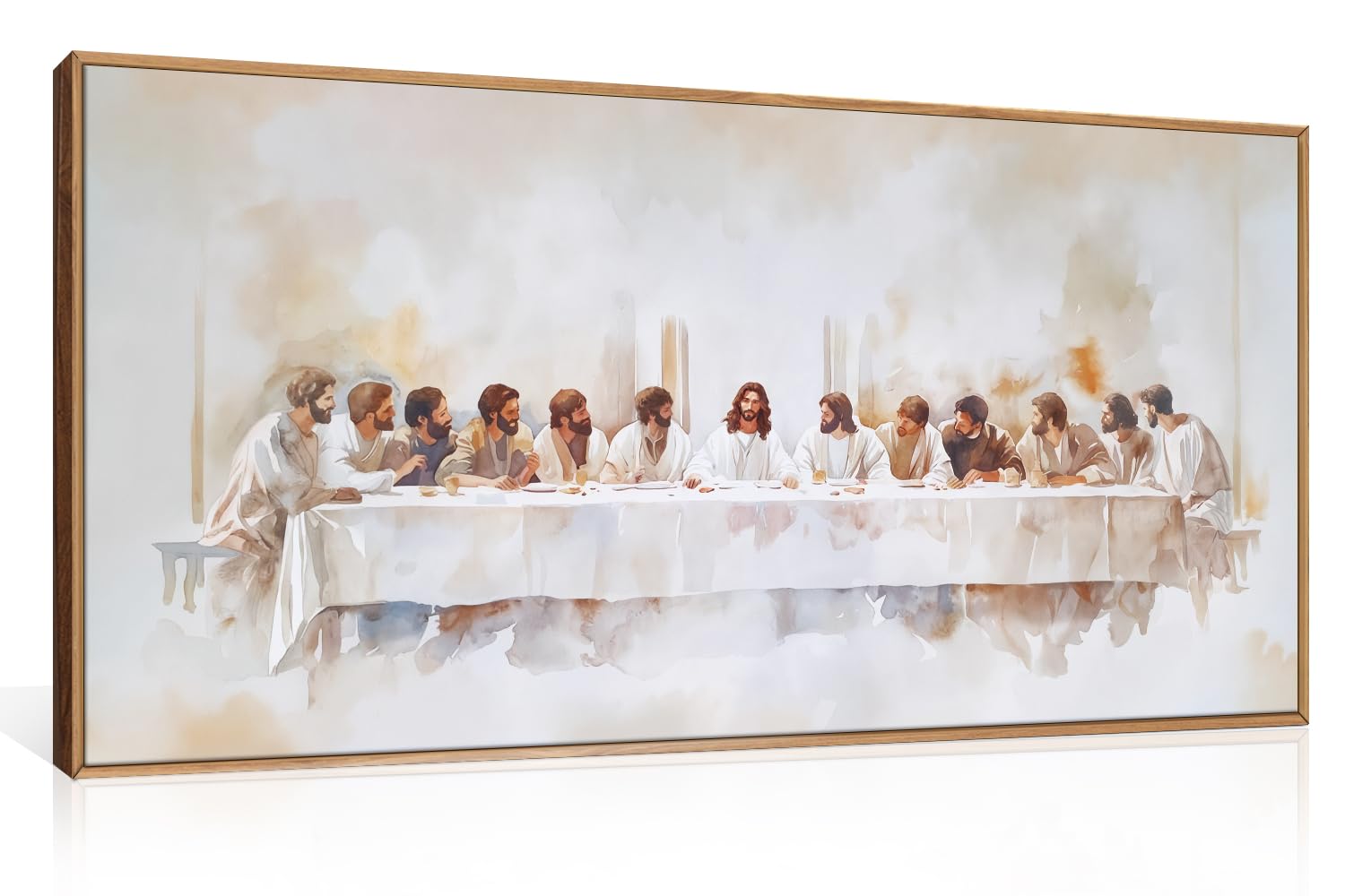 KAIRNE Jesus Last Supper Christian Framed Canvas Wall Art Set-40"x20"x1 | Christ Twelve Apostle Wall Decor,Neutral Religious Art Prints,Mid Century Artwork for Living Room,Bedroom,Dining Room,Church