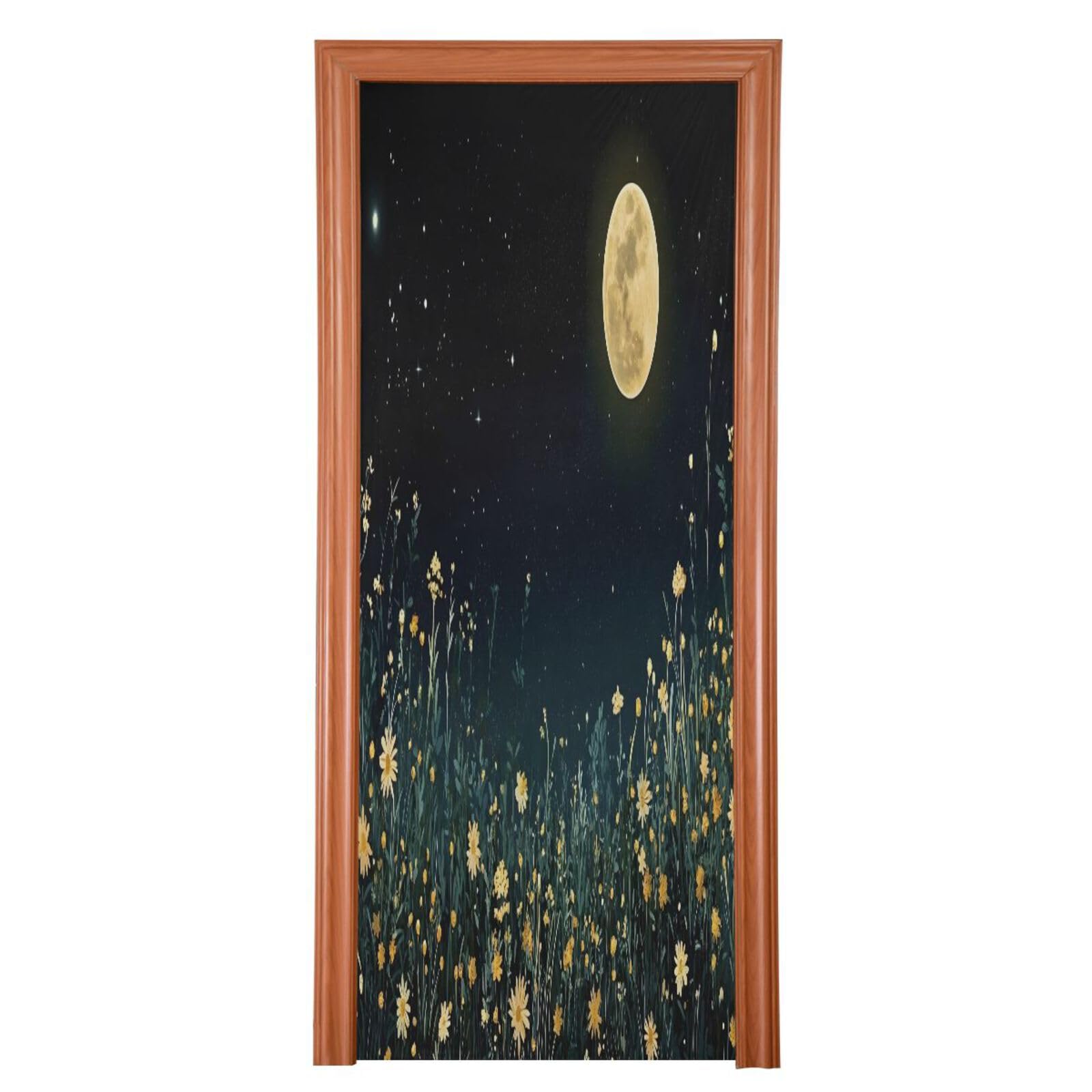 FLildon Moon Night Daisy Field Door Cover Decoration, Party Accessory Porch Decor for Festive Ornament Room Door Covers 35 x 79 Inch
