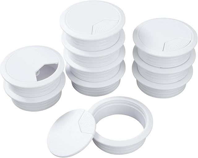 Desk Cable Wire Pc Computer Desk Plastic Grommet Cord for Office Home Worktop White 60mm 10 Pack