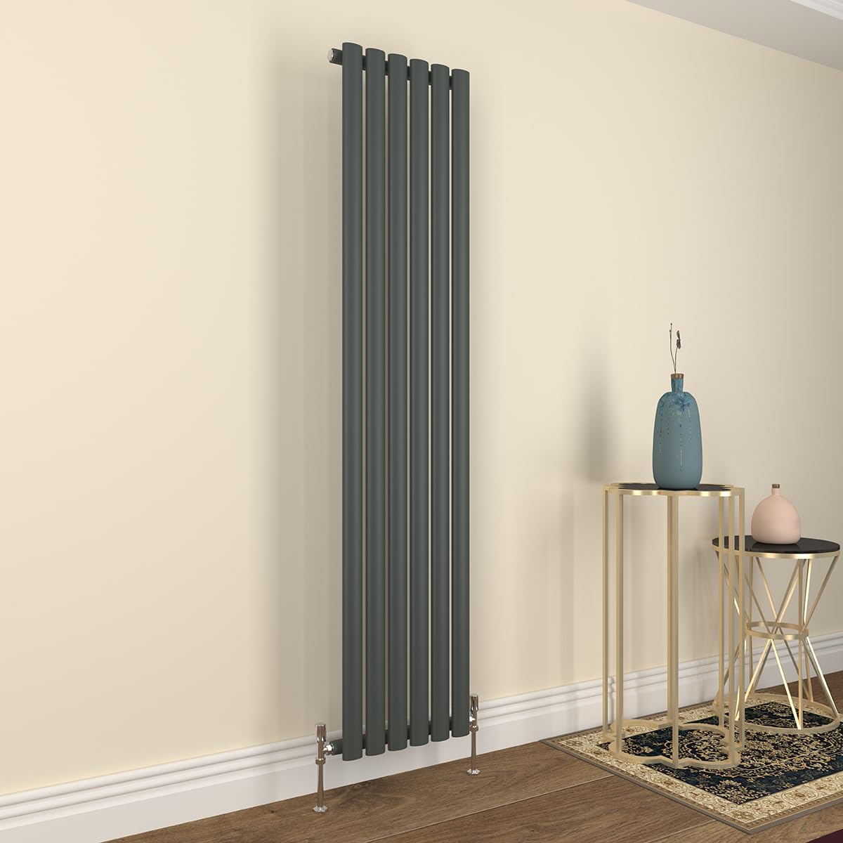 GY Bath Vertical Radiator Anthracite Oval Column Designer 1800x354mm Single Modern Central Heating Rads