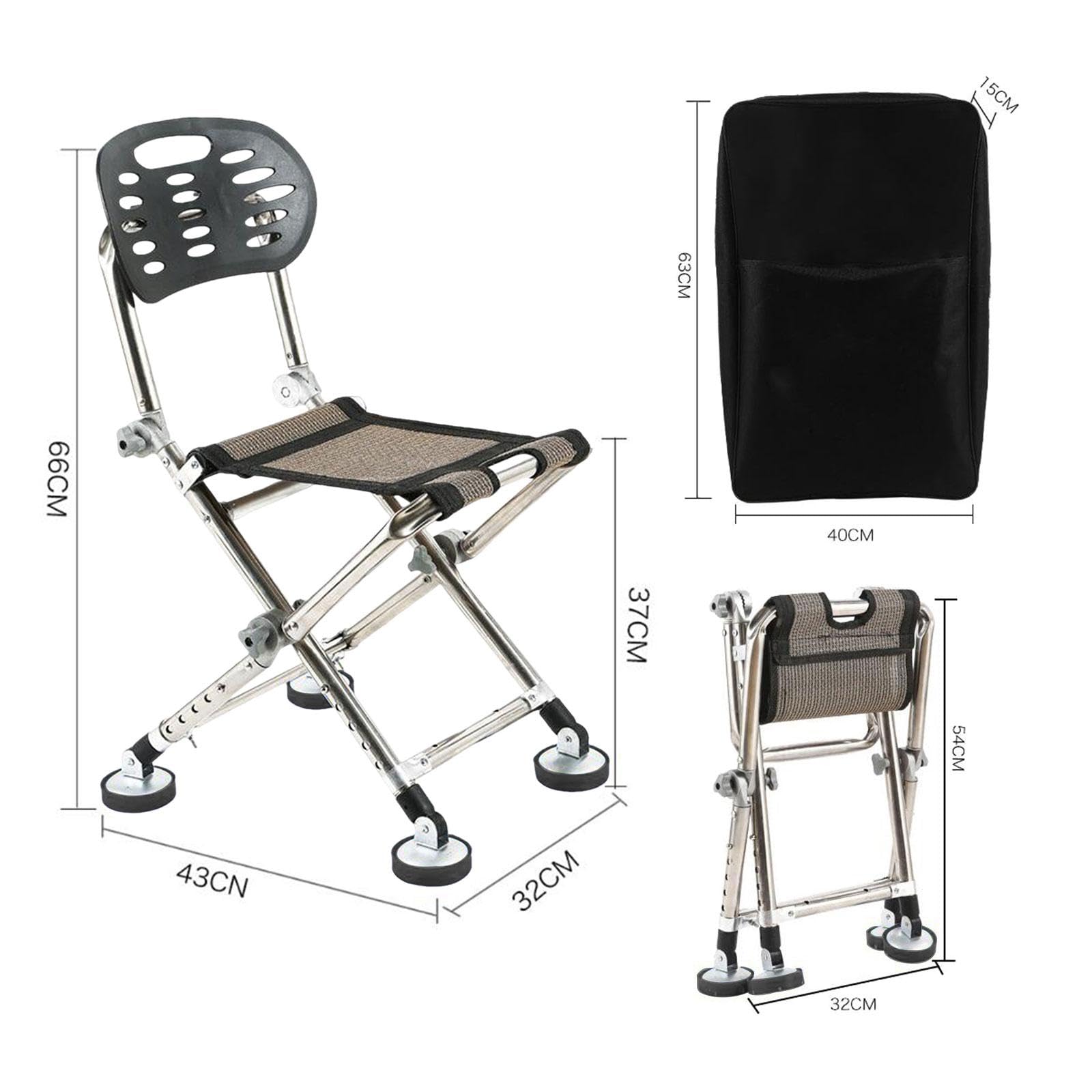 harayaa Tabouret de Camping Robuste et Pliable avec Dossier, Doté de 5 Pieds Télescopiques, Idéal pour La Pêche, La Randonnée, L'intérieur et L'extéri