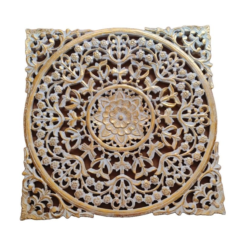 Adeez Gallery Wood Wall Panel Size (30×30) inch Colour White Gold Wall Art Different Design Wall Panel Look