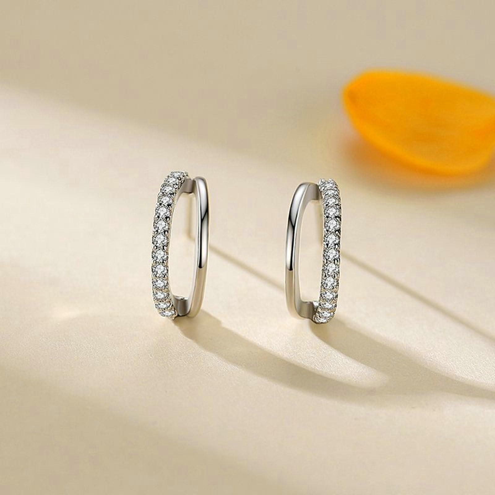 Orecchini a perno in platino 950, da donna, a doppio strato, a forma di C con diamante, senza allergie, per donne