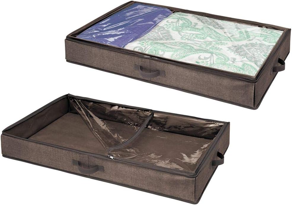 Fabric Under Bed Storage Organizer Bag, Zippered Lid Home