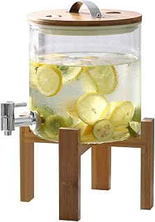Drinks Dispenser with Tap, 5L Barrel for Wine and Whisky, Includes Wooden Base, Transparent Design, Ideal for Parties and Events(Transparent 5 litres)
