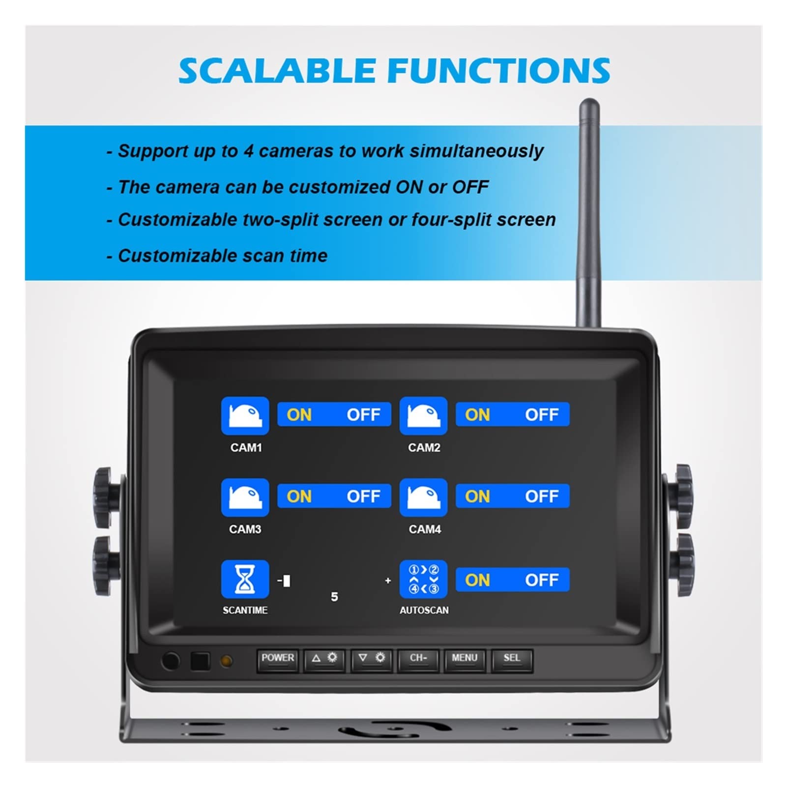 GPS pour Voiture, Moniteur de Voiture 7 Pouces Ahd sans Fil DVR Afficher Le véhicule Auto Screen View Vue arrière Connecteurs Camion Reverse Backup Recorder Appareil Photo WiFi(Monitor and 4Camera)