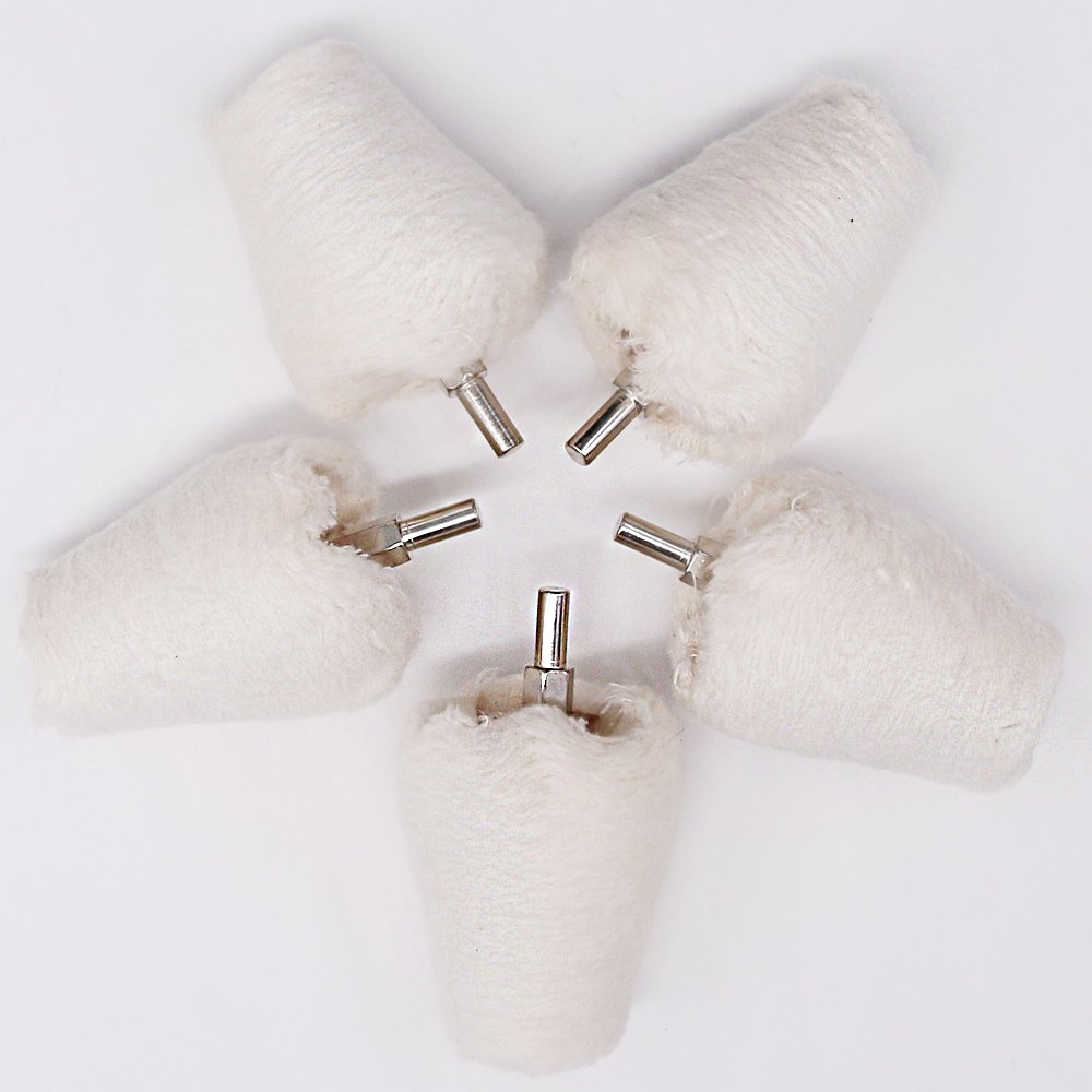 Swpeet 5 pz bianco conica in flanella lucidatura mola testa 1/10,2 cm manico per metallo alluminio acciaio INOX cromato