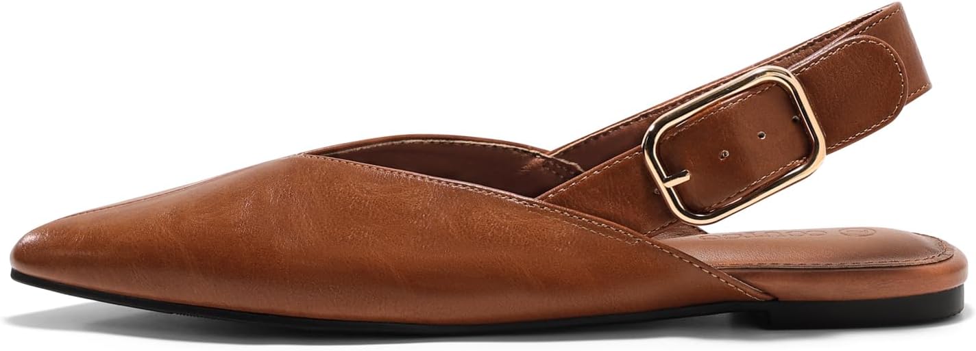 Coutgo Womens Flat Mules Closed Pointed Toe Slingback Slip On Flats Work Office Dress Sandal Shoes