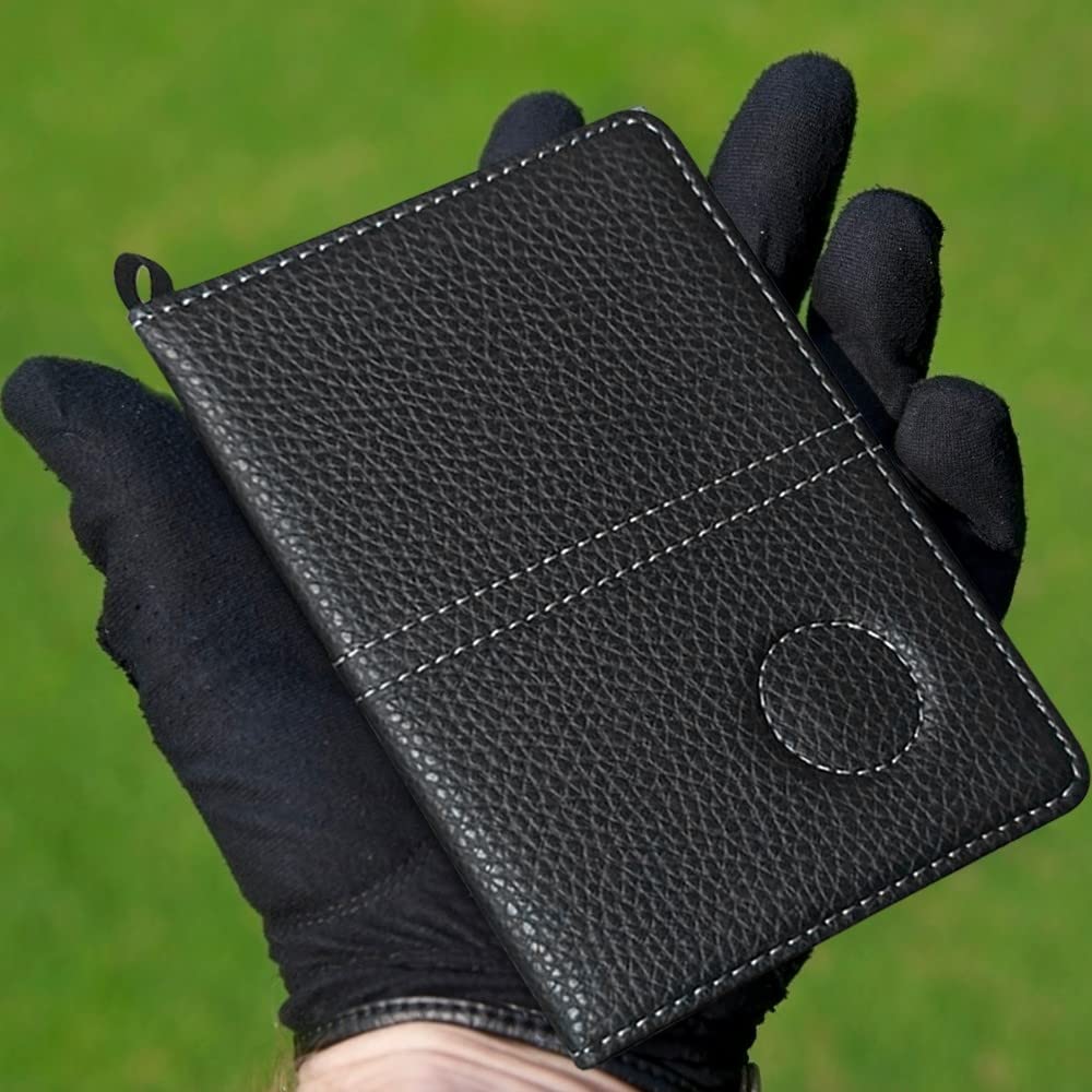 MiOYOOW Soporte de tarjeta de puntero de golf de piel, accesorios de golf portátiles de soporte de libro de distancia de golf para Notación de juego de Golf