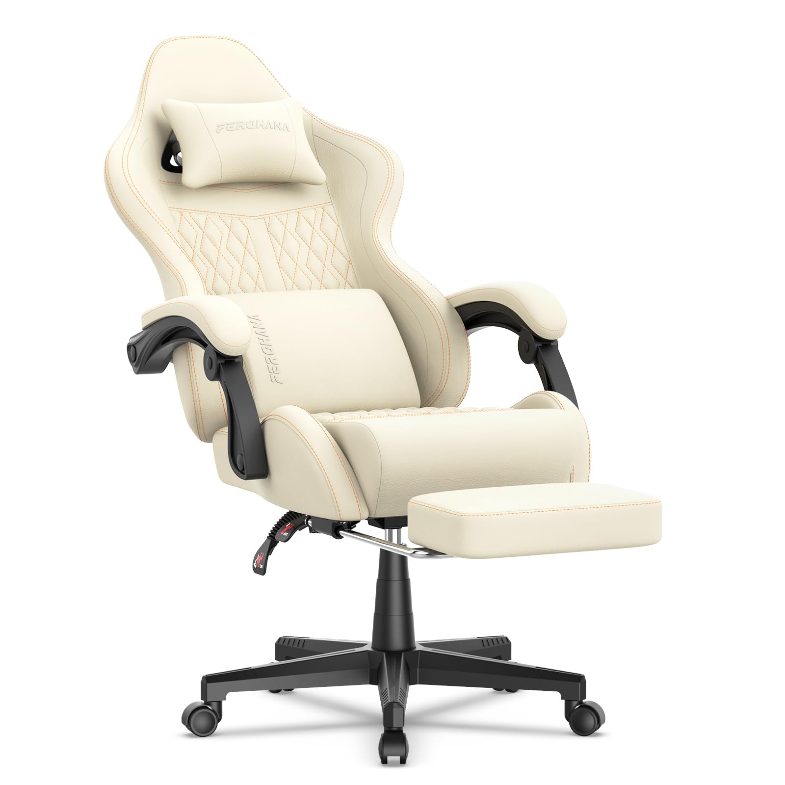 Ferghana Silla Gaming Ergonómica,Silla Juegos Altura Regulable Basculante con Reposacabezas,Cojín Lumbar,Reposapiés,Silla de Oficina con Respaldo Regulable,Rotación de 360°,Bianco
