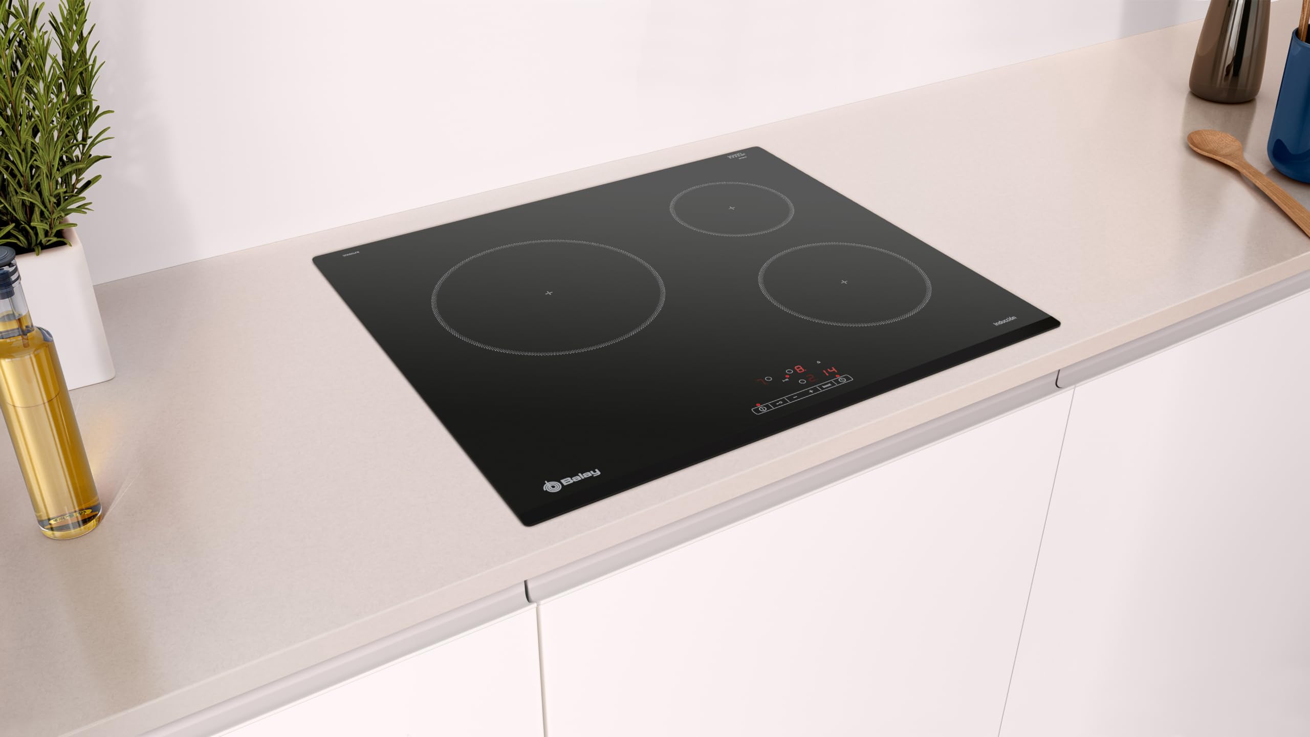 Balay 3EB864FR - Encimera, Inducción, Encastrable, 60 cm, 3, Negra/Bisel delantero, Control táctil de fácil uso, zona de 24 cm — view 2