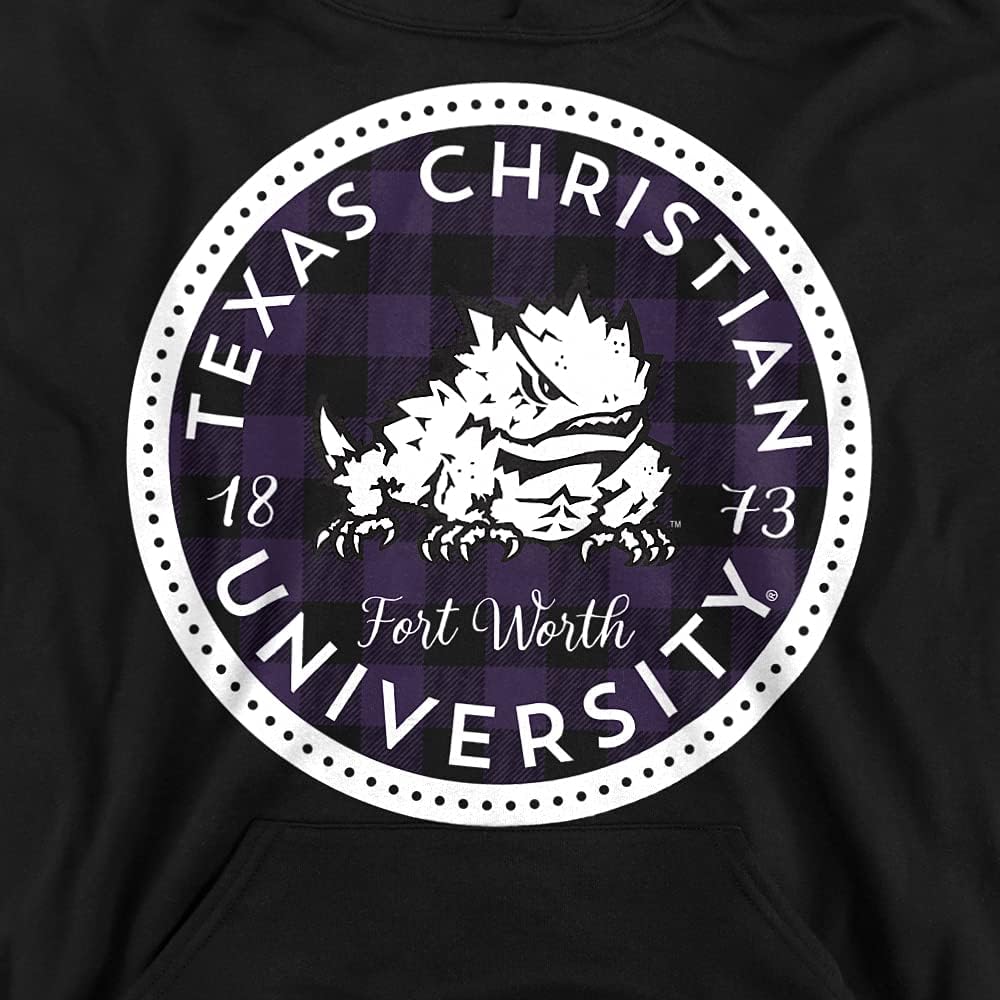 Texas Christian University Official Plaid Badge Youth Kids Boy/Girls Pull-Over Hoodie Sweatshirt