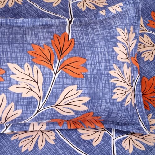 Image of ROMEE Elegant Floral Printed Glace Cotton Double Bedsheet, 144 TC Soft Feel, Queen Size (90 x 100 Inches), with 2 Pillow Covers, Blue (BDSAN101)