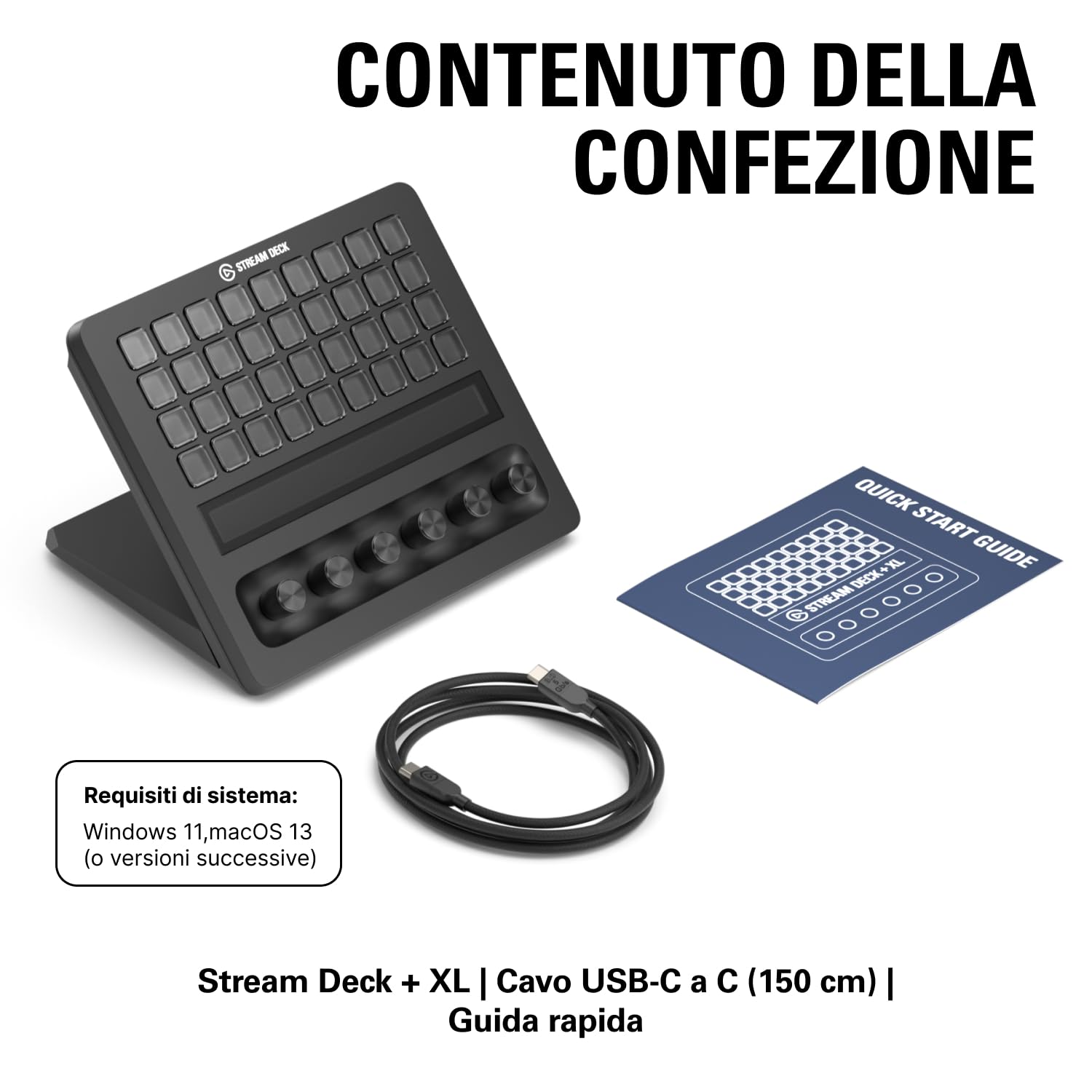 Elgato Stream Deck + XL: pannello di controllo personalizzabile con tasti macro, manopole multifunzione e touch strip per sistemi e produzioni professionali. USB-C per PC e Mac